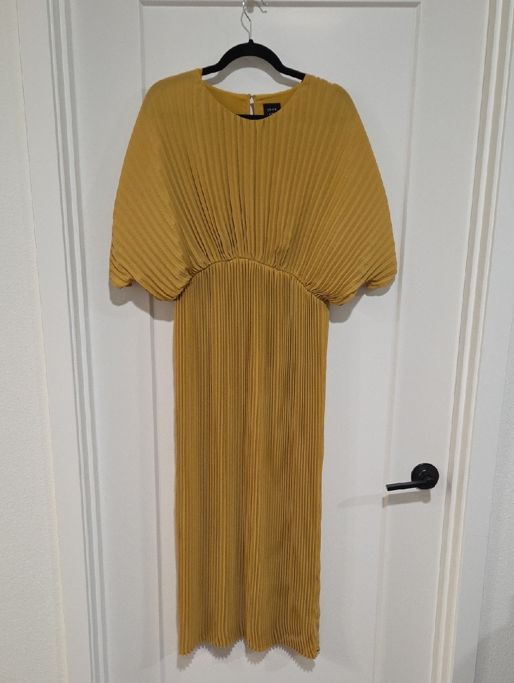 Mustard Pleated Maxi Dress with Volume Sleeves